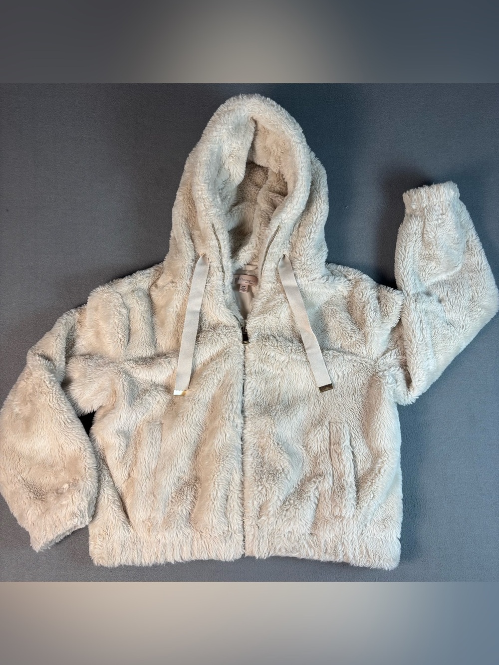 PHILOSOPHY Creamy Ivory Faux Fur Bomber Jacket, Womens Medium